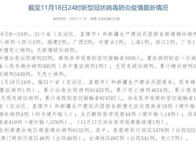 國家衛健委：11月18日新增確診病例12例均為境外輸入病例