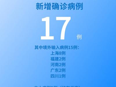 國家衛健委：7月7日新增新冠肺炎確診病例17例其中本土病例2例