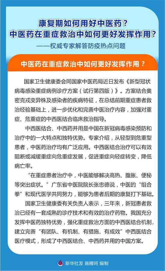 康復(fù)期如何用好中醫(yī)藥？中醫(yī)藥在重癥救治中如何更好發(fā)揮作用？——權(quán)威專家解答防疫熱點(diǎn)問題