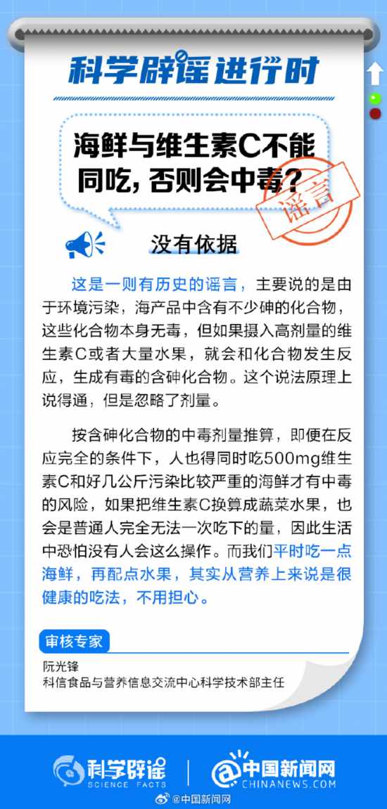 海鮮與維生素C不能同吃，否則會中毒？