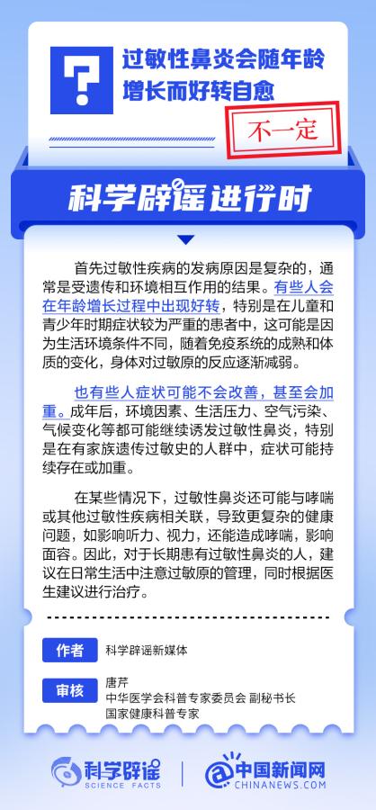 過敏性鼻炎會隨年齡增長自愈嗎？