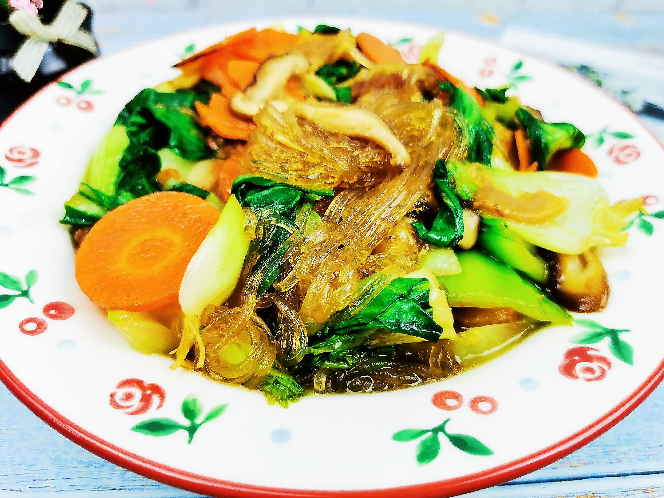 油菜炒粉絲的做法-咸鮮味炒菜譜