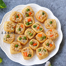 七彩糯米飯蒸塞油豆腐的做法-家常味蒸菜譜